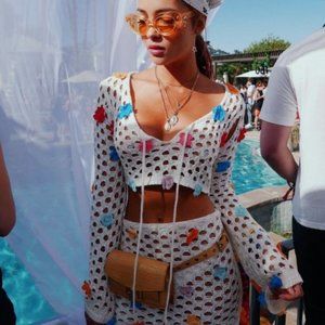 LOVERS + FRIENDS FLOWER POWER CROCHET BOHO SET MATCHING TOP SKIRT SIZE S